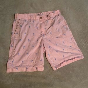Pink men’s shorts with blue flamingoes